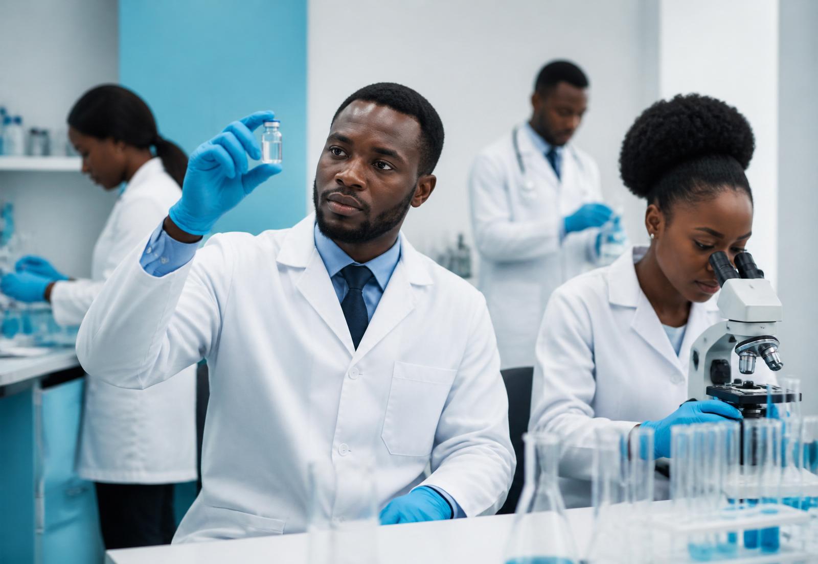Nigerian healthcare professionals in a Nenva Health laboratory in Lagos